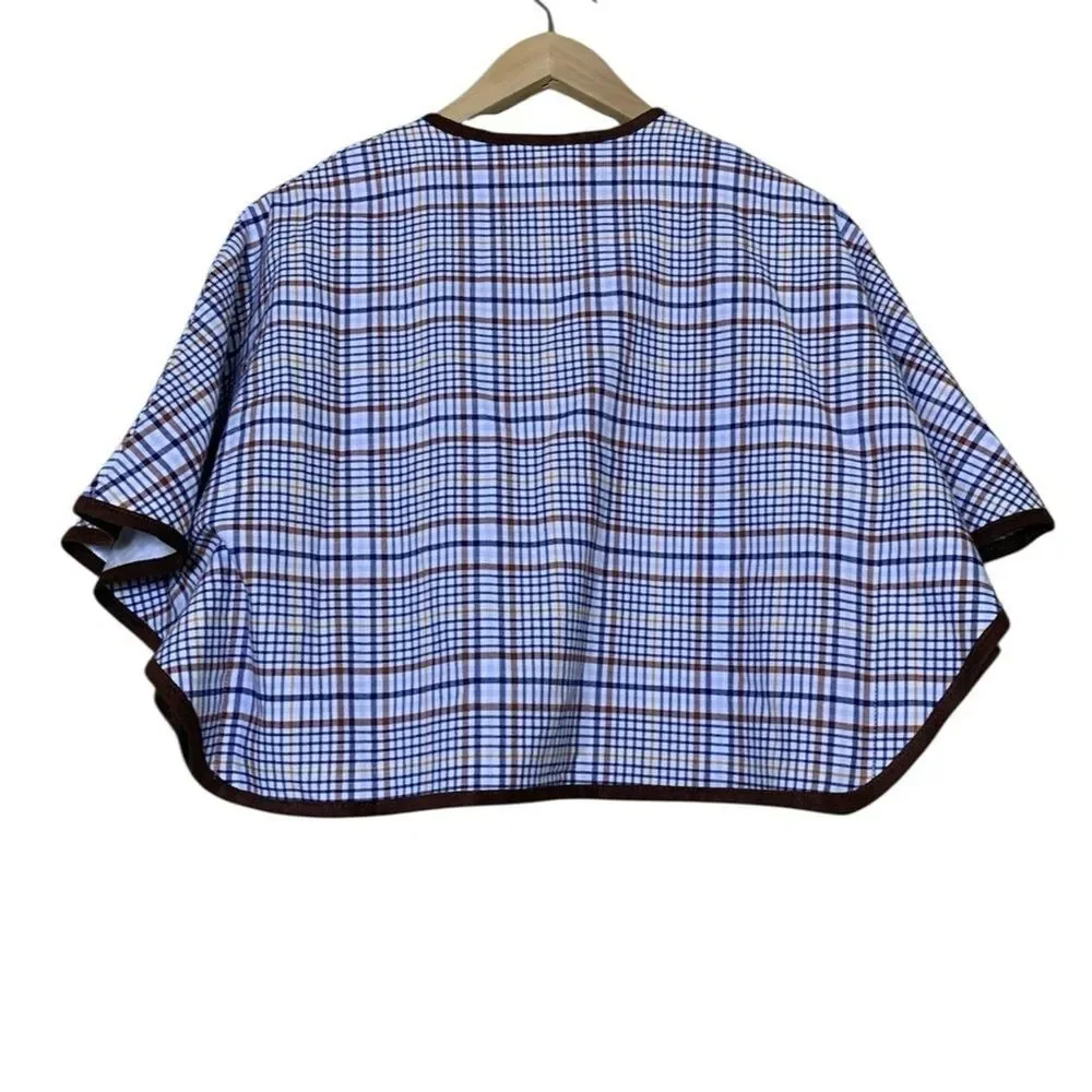 Janie and Jack Plaid Cape Jacket Blue Brown 100% Cotton Ruffle Pocket Girls 7-8